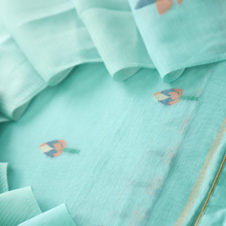 Raina Sea Blue Authentic Jamdani Weaved Top and Dupatta Set D2