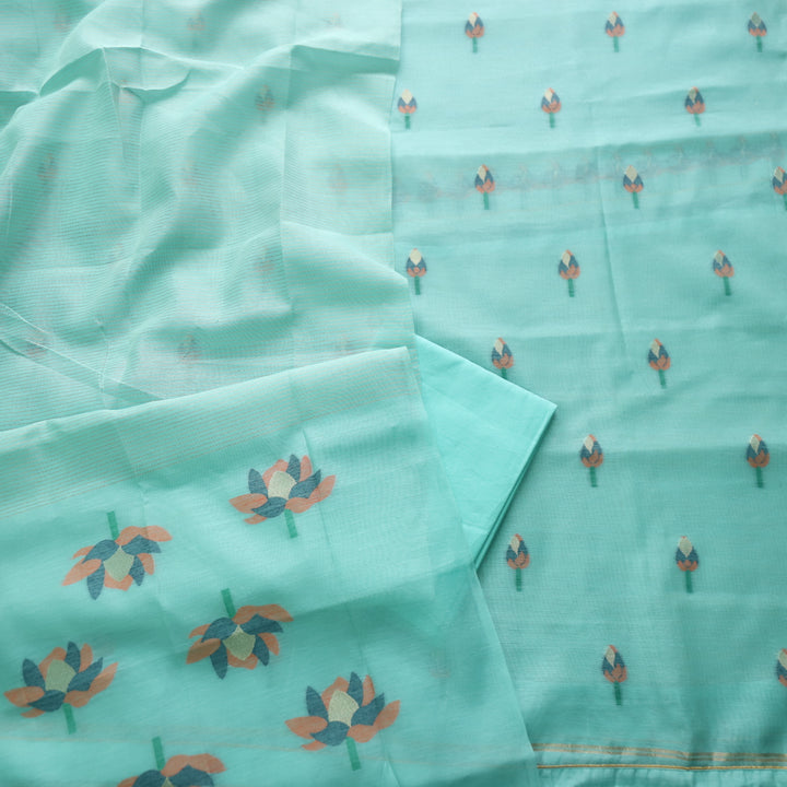 Raina Sea Blue Authentic Jamdani Weaved Top and Dupatta Set D2