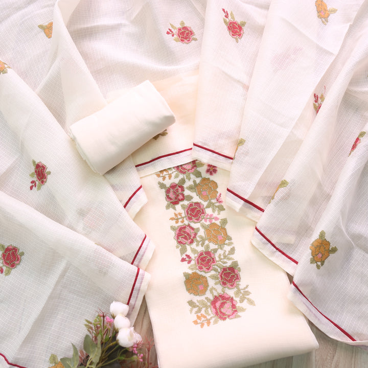 Sahiba Buttermilk Beach Cross Stitch Thread Neck Kota Doriya Suit Set