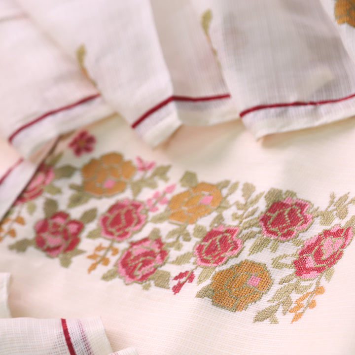 Sahiba Buttermilk Beach Cross Stitch Thread Neck Kota Doriya Suit Set