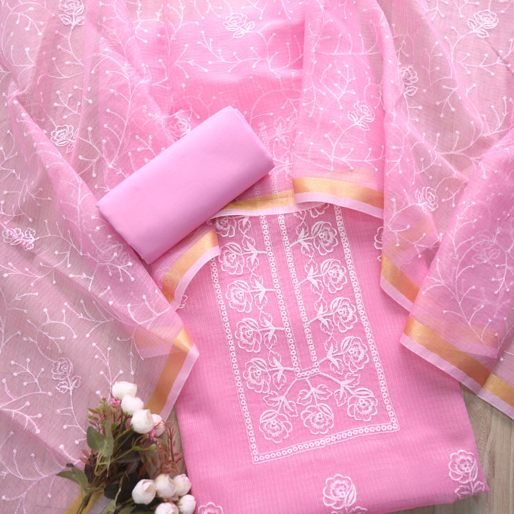 Sahiba Baby Pink Thread Neck Work Kota Doriya Suit Set