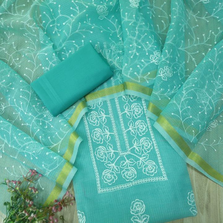 Sahiba Ocean Blue Thread Neck Work Kota Doriya Suit Set