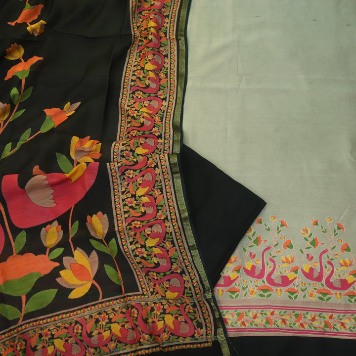 Saudaba Latte Beige Kalamkari Inspired Printed Maheshwari Suit Set