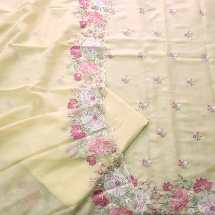 Nayara Butter Yellow Floral Thread Embroidery Shimmer Organza Suit Set