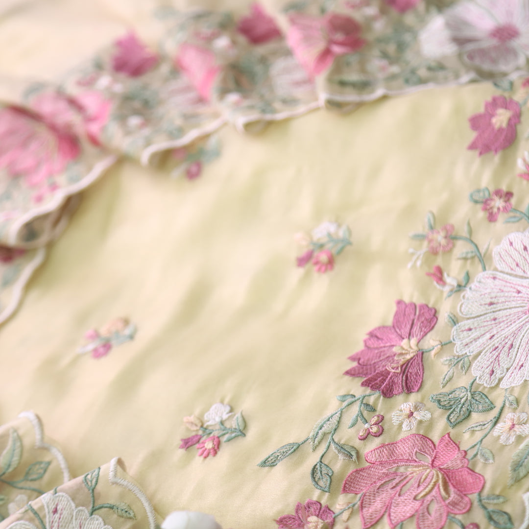 Nayara Butter Yellow Floral Thread Embroidery Shimmer Organza Suit Set
