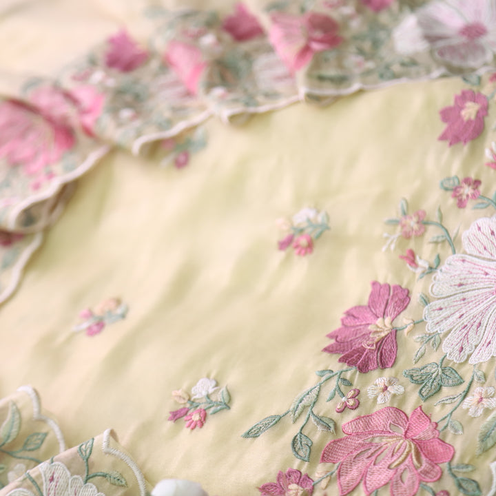 Nayara Butter Yellow Floral Thread Embroidery Shimmer Organza Suit Set