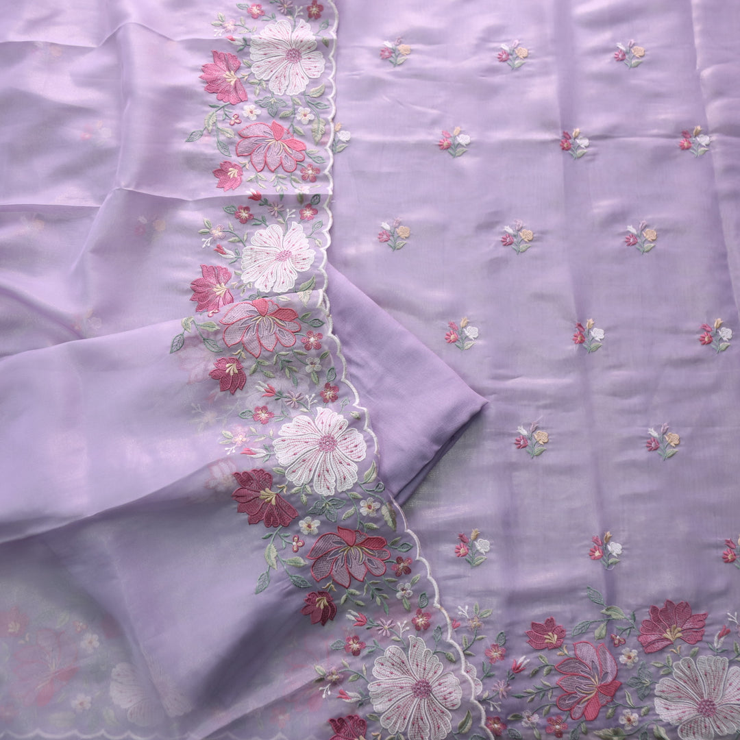 Nayara Soft Purple Floral Thread Embroidery Shimmer Organza Suit Set