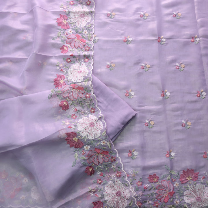 Nayara Soft Purple Floral Thread Embroidery Shimmer Organza Suit Set