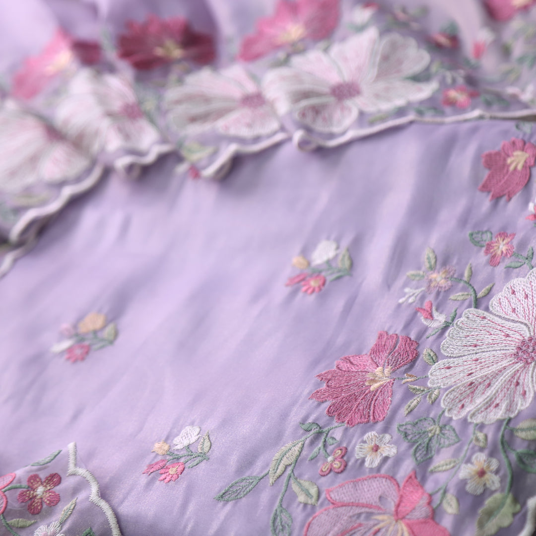 Nayara Soft Purple Floral Thread Embroidery Shimmer Organza Suit Set