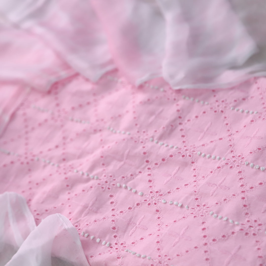 Zehnaseeb Baby Pink French Work Schiffli Cotton Suit Set