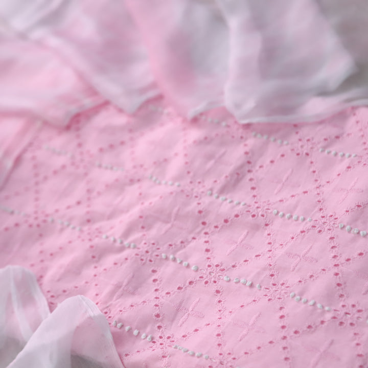 Zehnaseeb Baby Pink French Work Schiffli Cotton Suit Set