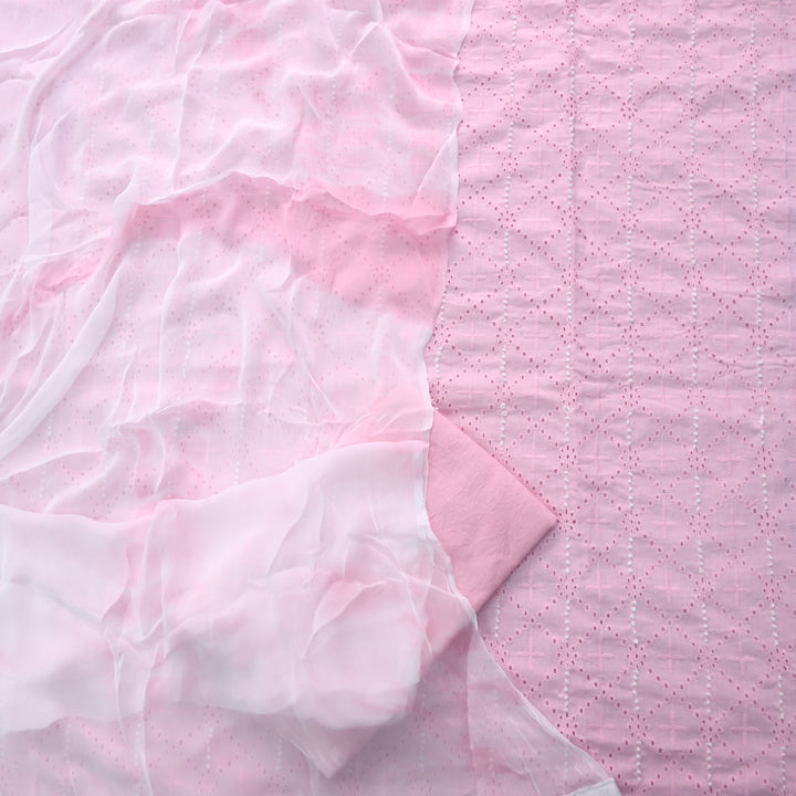 Zehnaseeb Baby Pink French Work Schiffli Cotton Suit Set