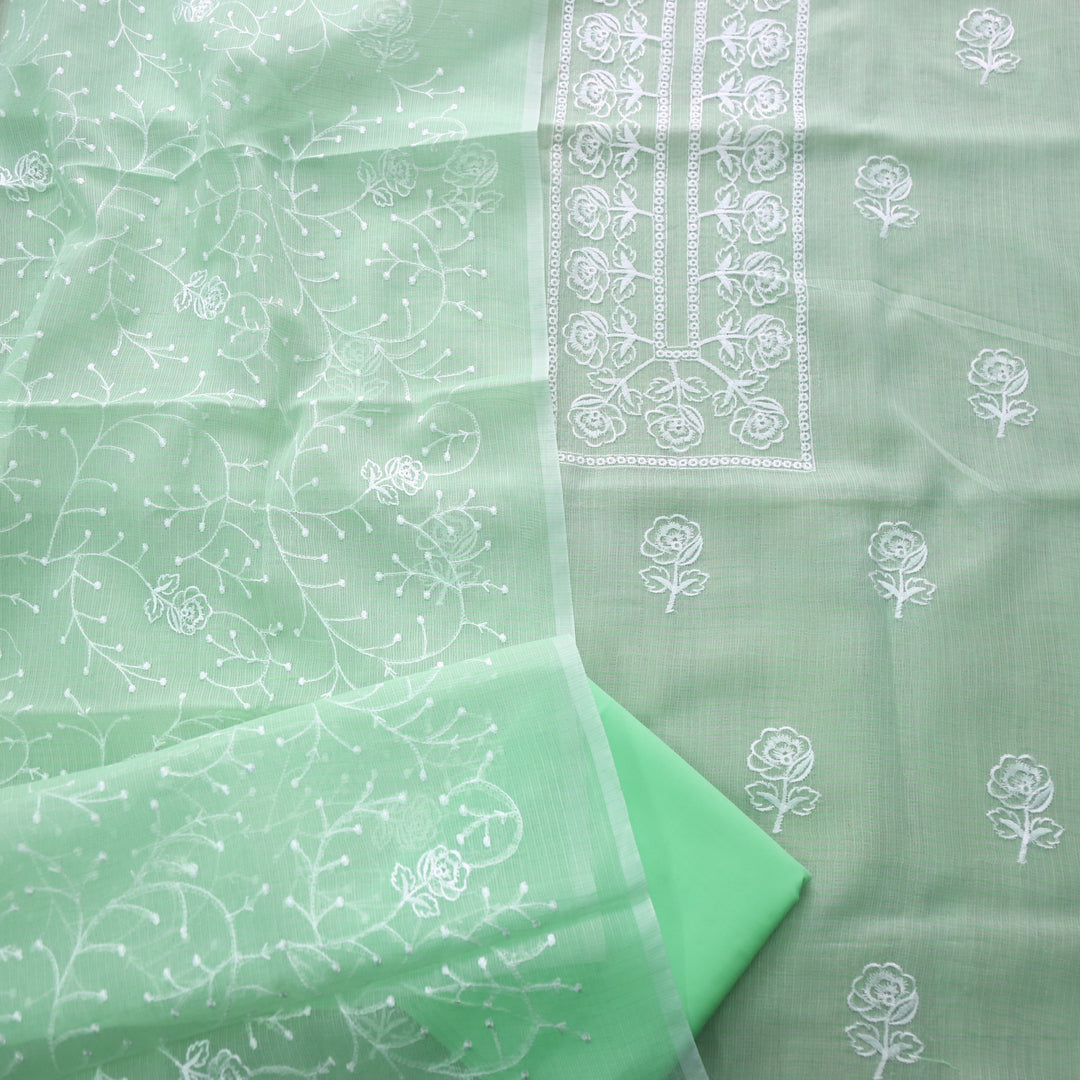 Sahiba Parrot Green Thread Neck Work Kota Doriya Suit Set