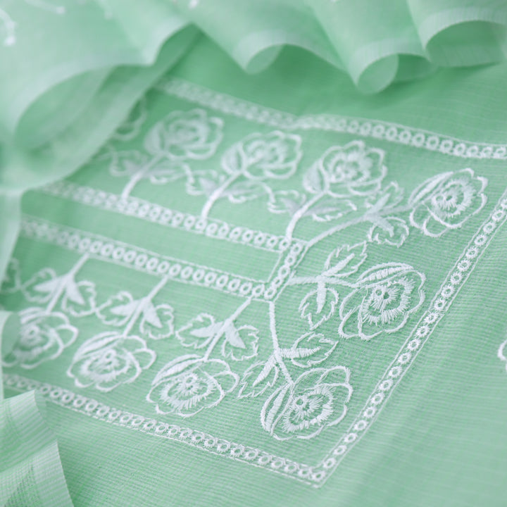 Sahiba Parrot Green Thread Neck Work Kota Doriya Suit Set