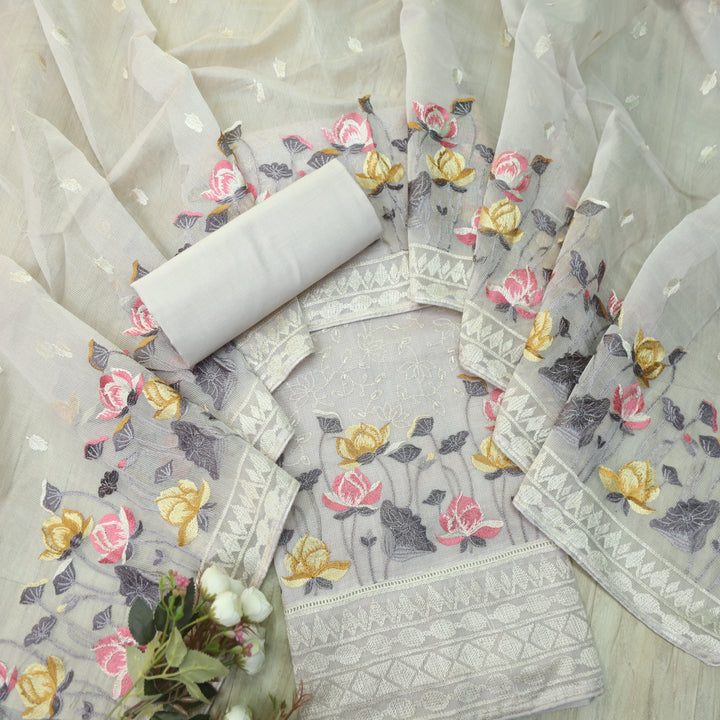 Mahi Mauve Beige All Over Thread Embroidered Kota Doriya suit Set