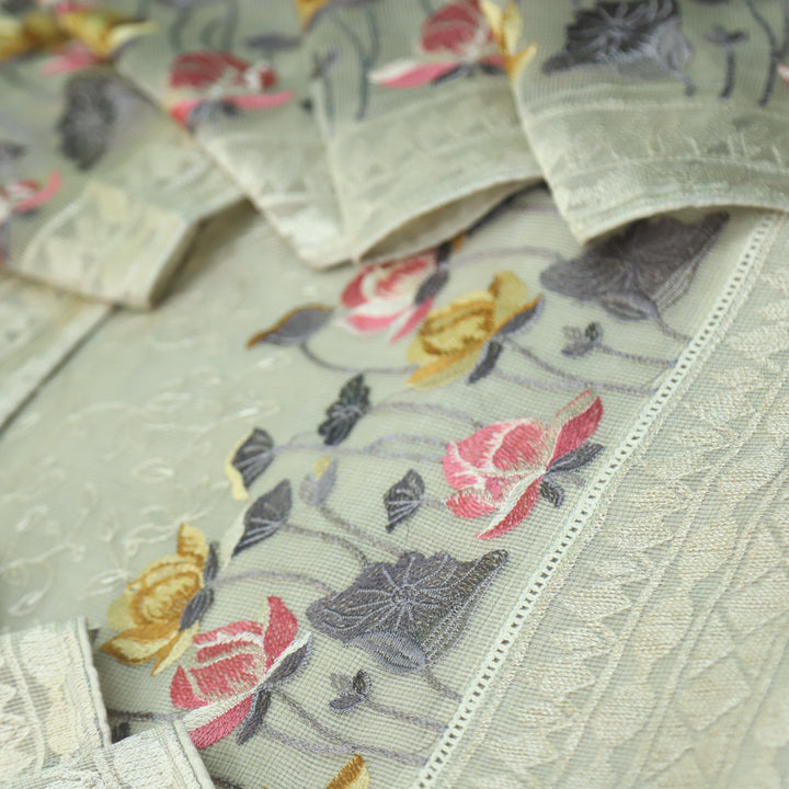 Mahi Sage Beige All Over Thread Embroidered Kota Doriya suit Set