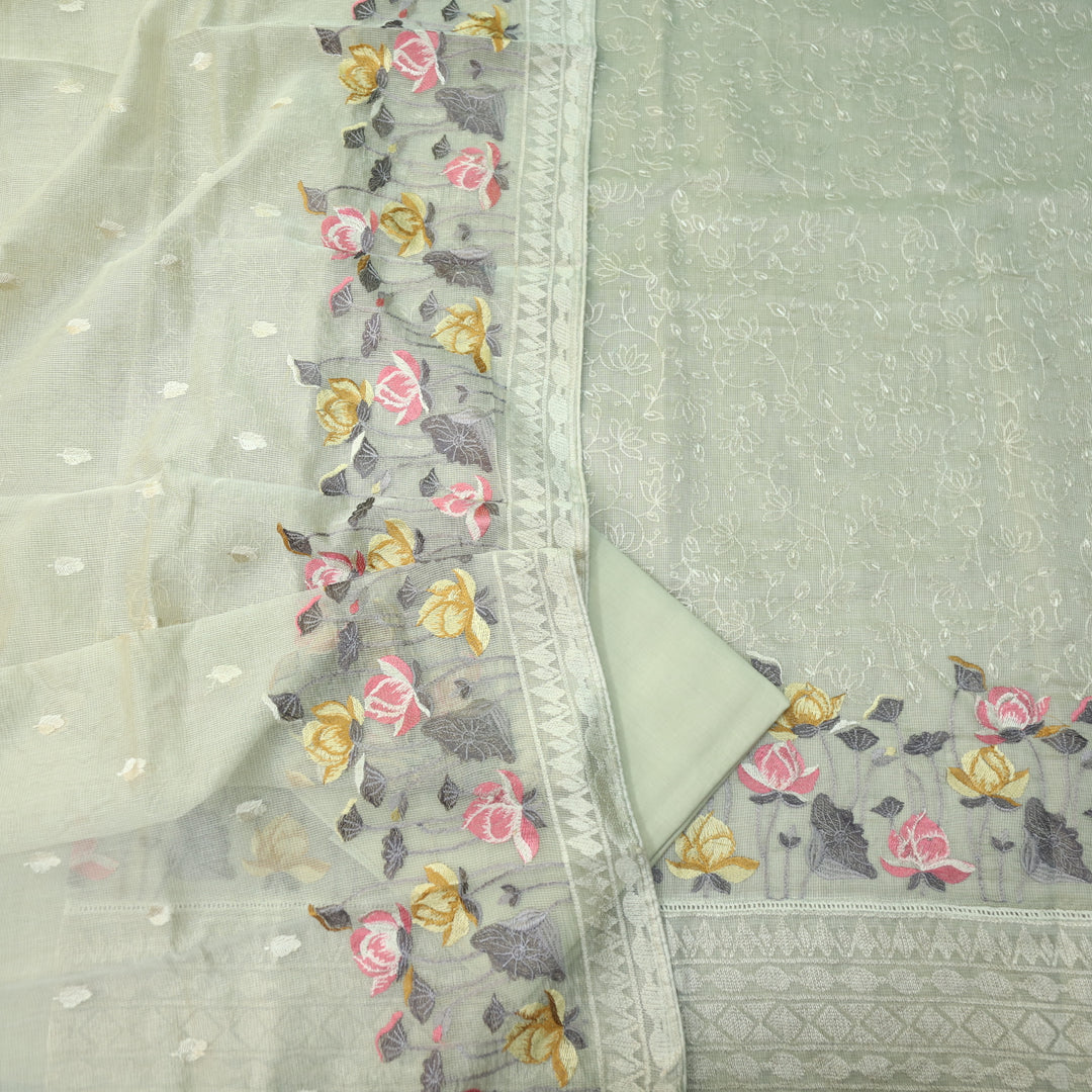 Mahi Sage Beige All Over Thread Embroidered Kota Doriya suit Set