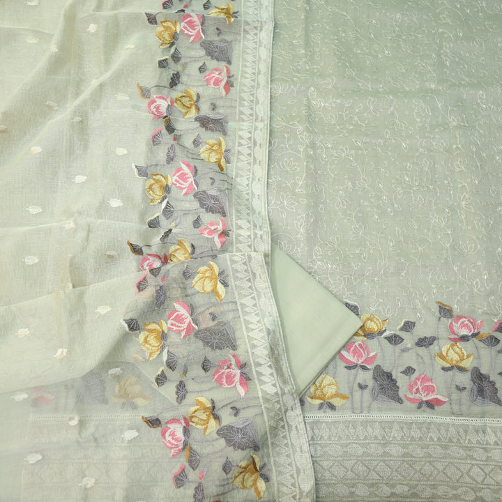Mahi Sage Beige All Over Thread Embroidered Kota Doriya suit Set
