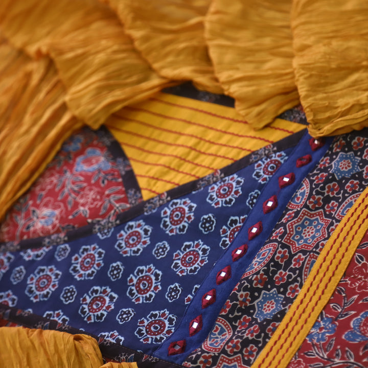 Rukshat Maroon Red Kutch Neck Work Angrakha Cotton Suit Set