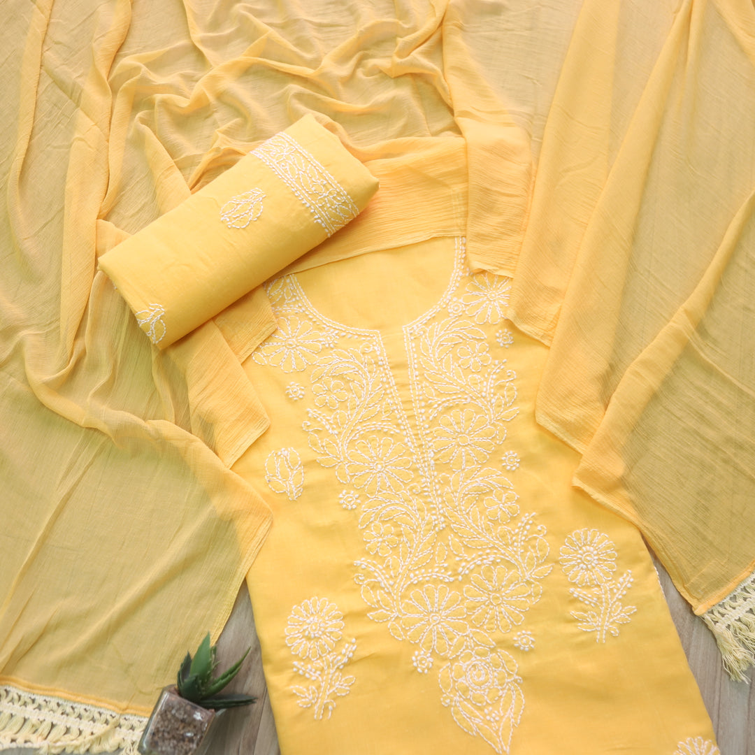 Fakira Bright Yellow Authentic Chikankari Cotton Suit Set D3