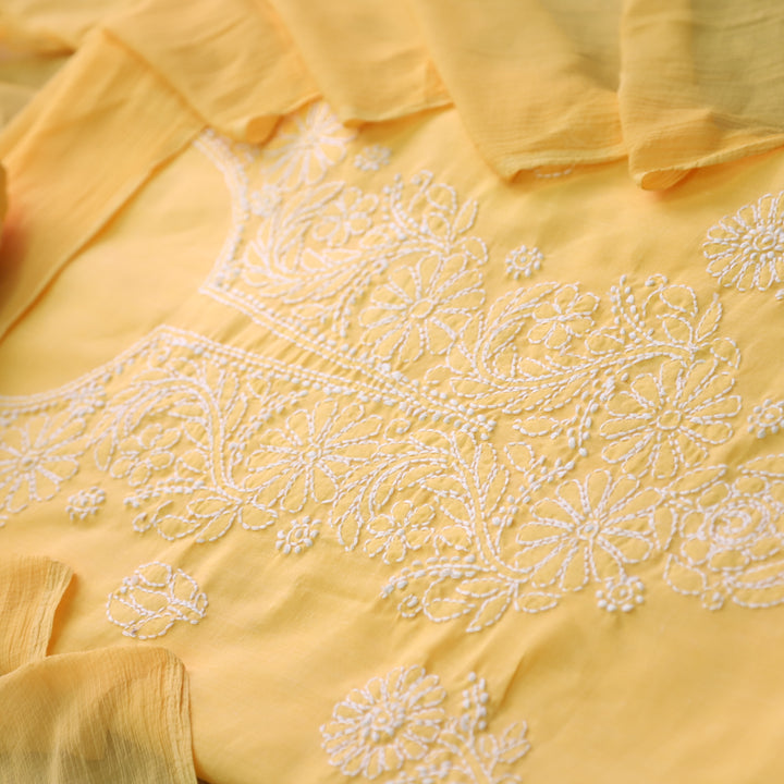 Fakira Bright Yellow Authentic Chikankari Cotton Suit Set D3