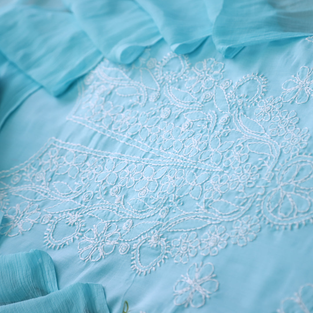 Fakira Stone Blue Authentic Chikankari Cotton Suit Set D4