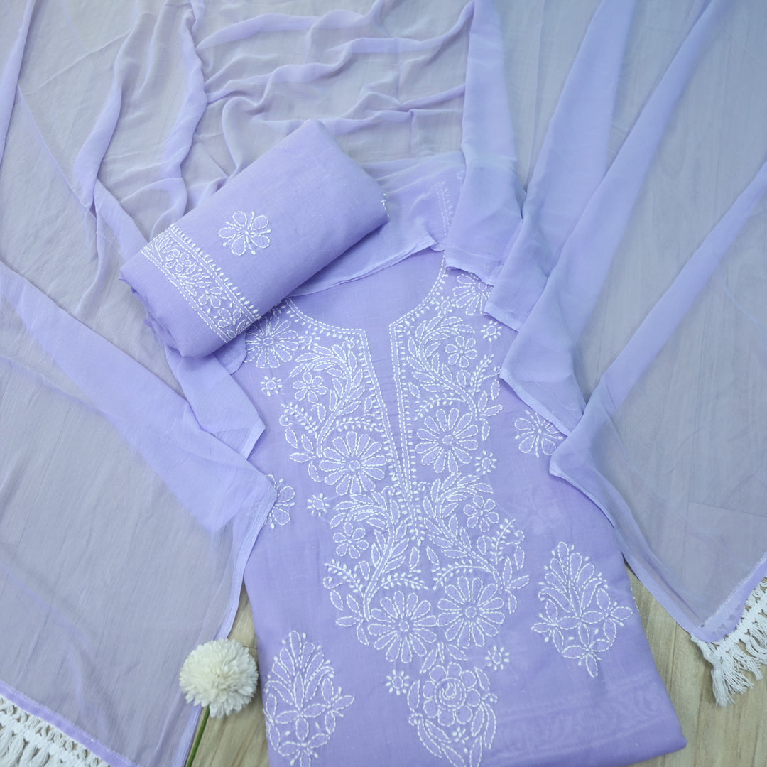 Fakira Lavender Purple Authentic Chikankari Cotton Suit Set D4