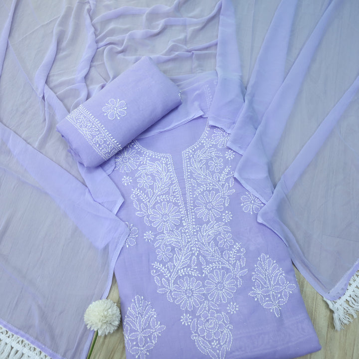 Fakira Lavender Purple Authentic Chikankari Cotton Suit Set D4