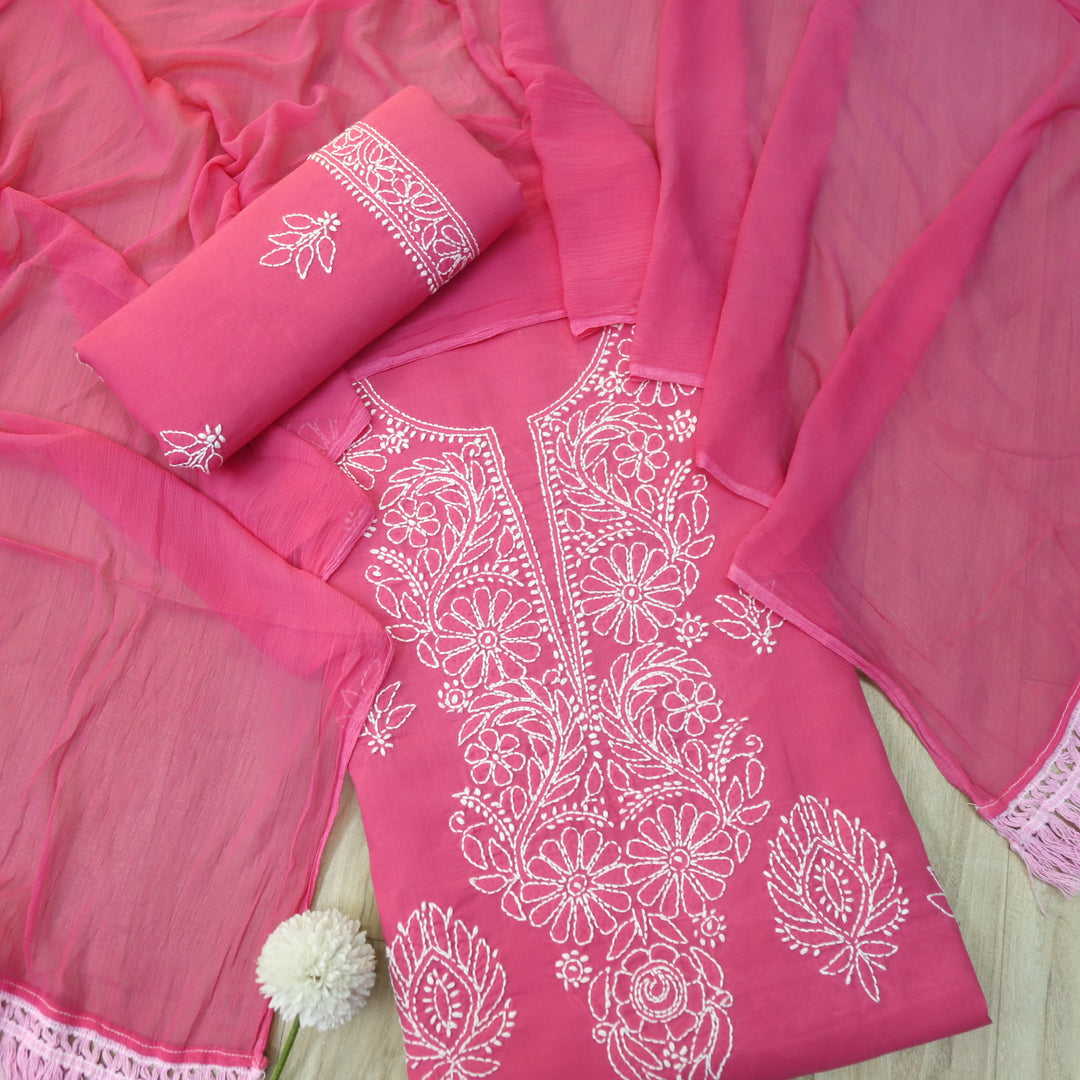 Fakira Magenta Pink Authentic Chikankari Cotton Suit Set D3