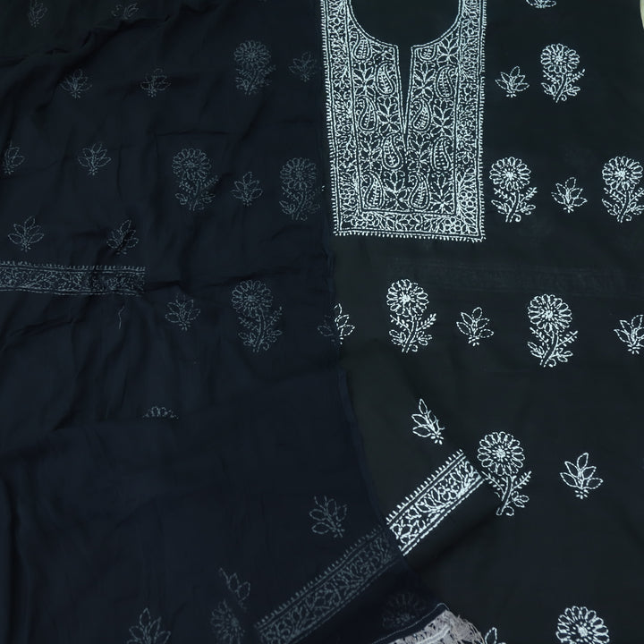Mohataaz Black Authentic Chikankari Cotton Top with Chiffon Dupatta-D5