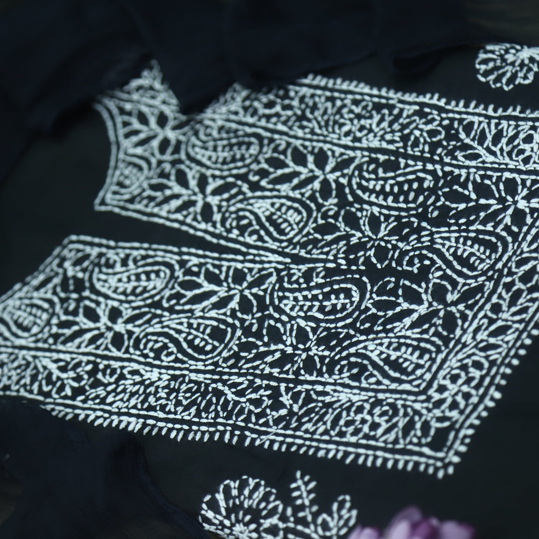 Mohataaz Black Authentic Chikankari Cotton Top with Chiffon Dupatta-D5