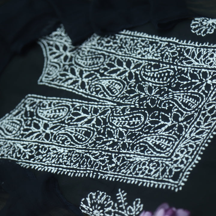 Mohataaz Black Authentic Chikankari Cotton Top with Chiffon Dupatta-D5