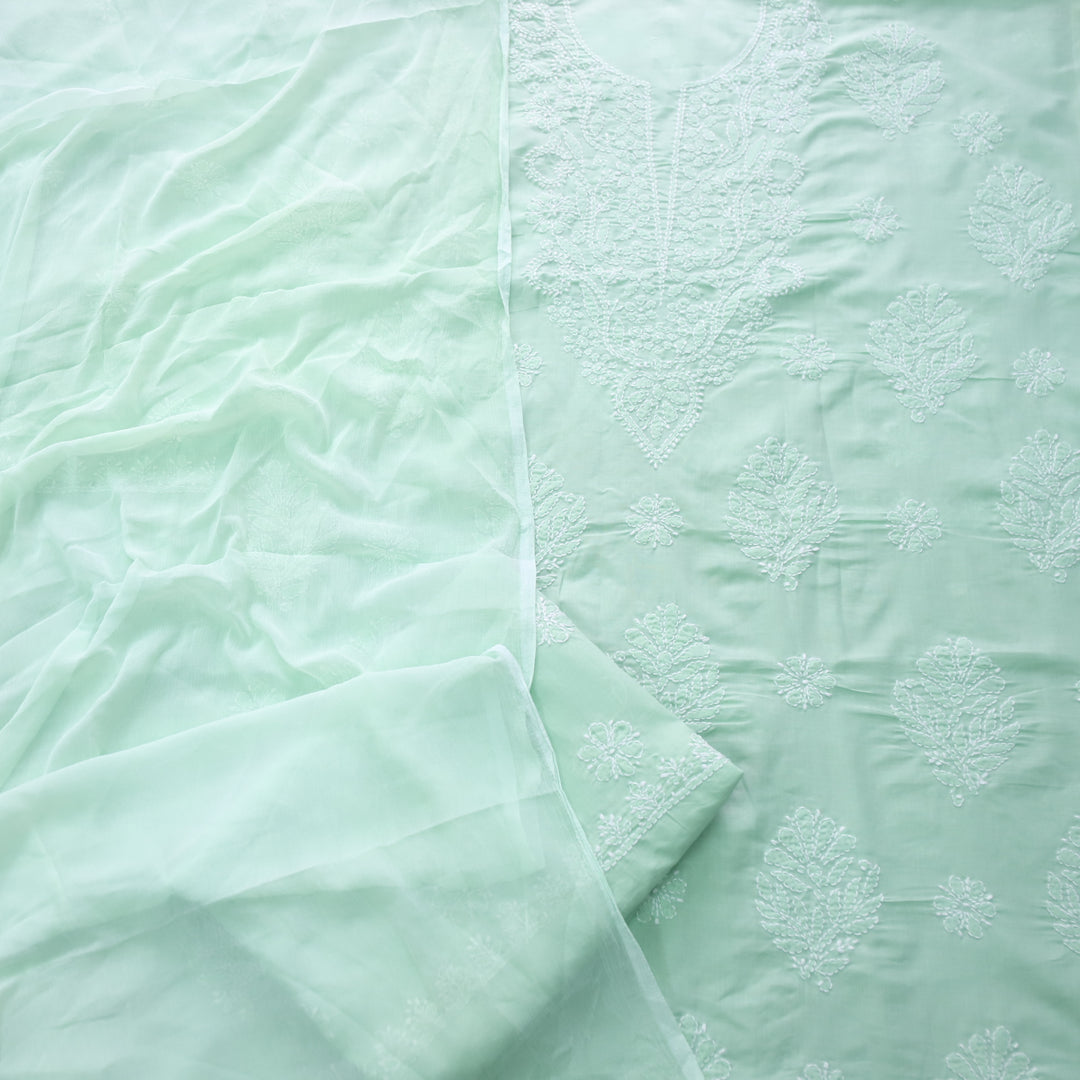 Mohataaz Mint Green Authentic Chikankari Cotton Top with Chiffon Dupatta-D6