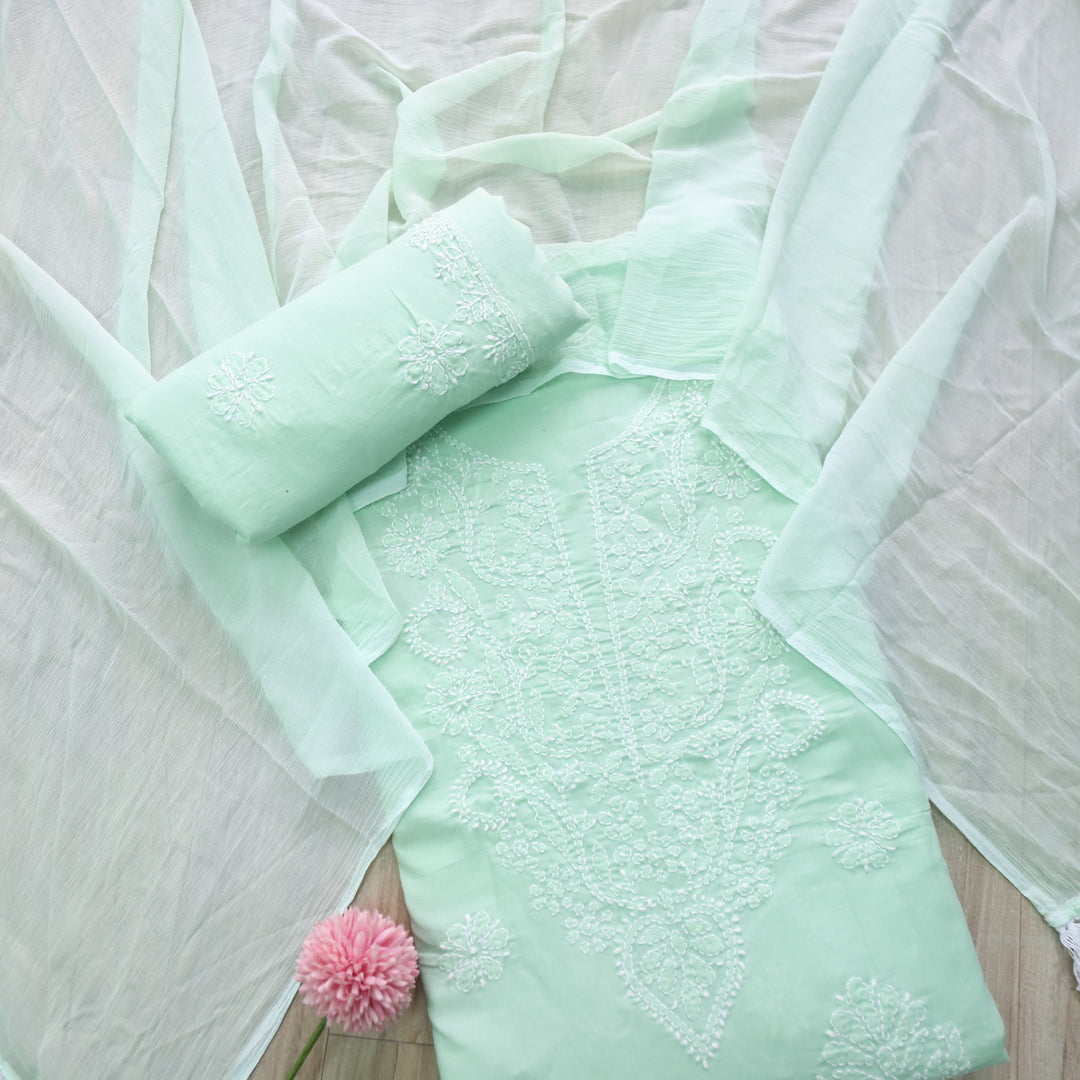 Mohataaz Mint Green Authentic Chikankari Cotton Top with Chiffon Dupatta-D6