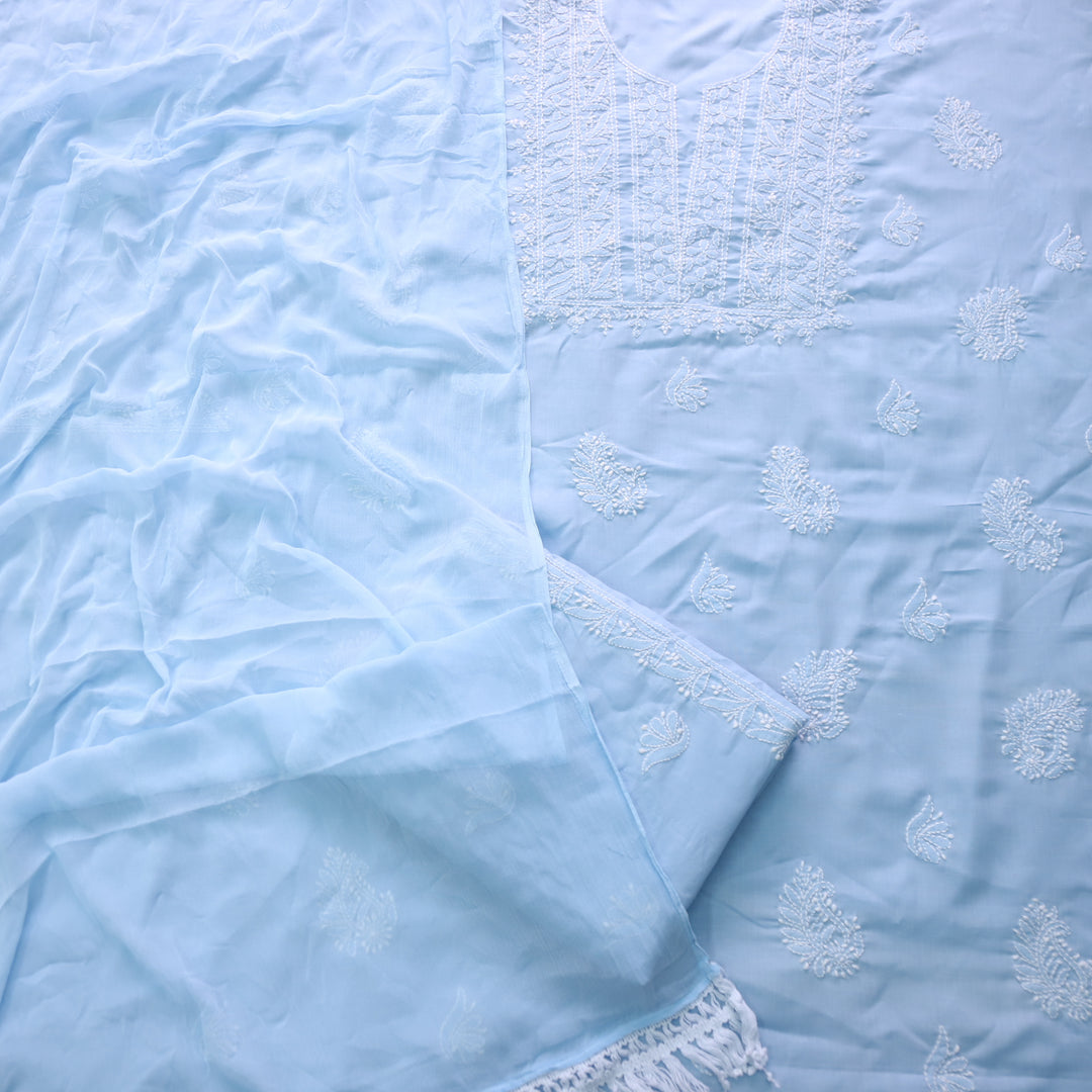 Mohataaz Frost Blue Authentic Chikankari Cotton Top with Chiffon Dupatta-D5