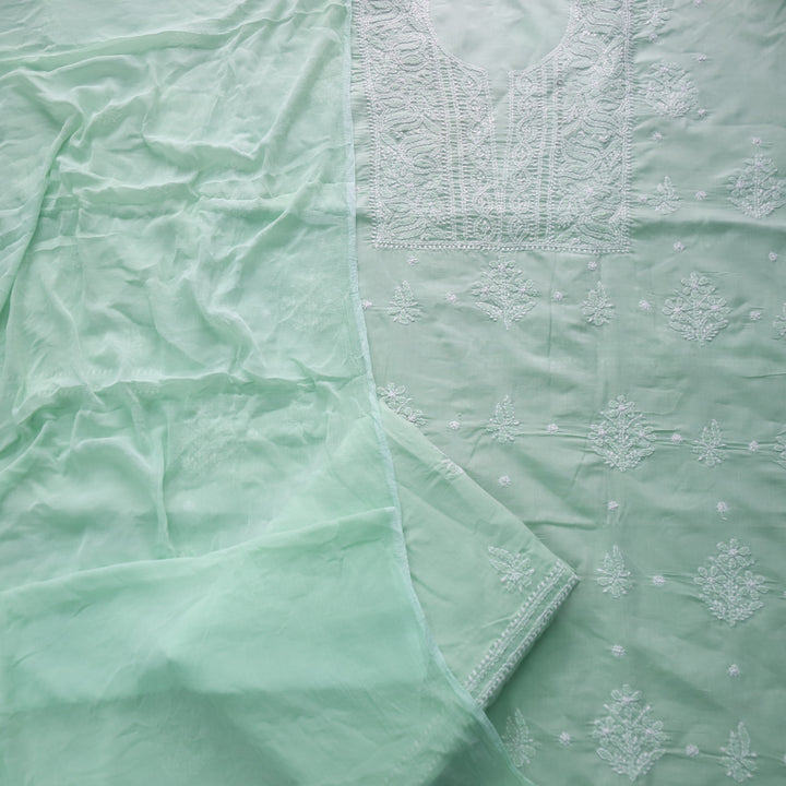 Mohataaz Mint Green Authentic Chikankari Cotton Top with Chiffon Dupatta-D5