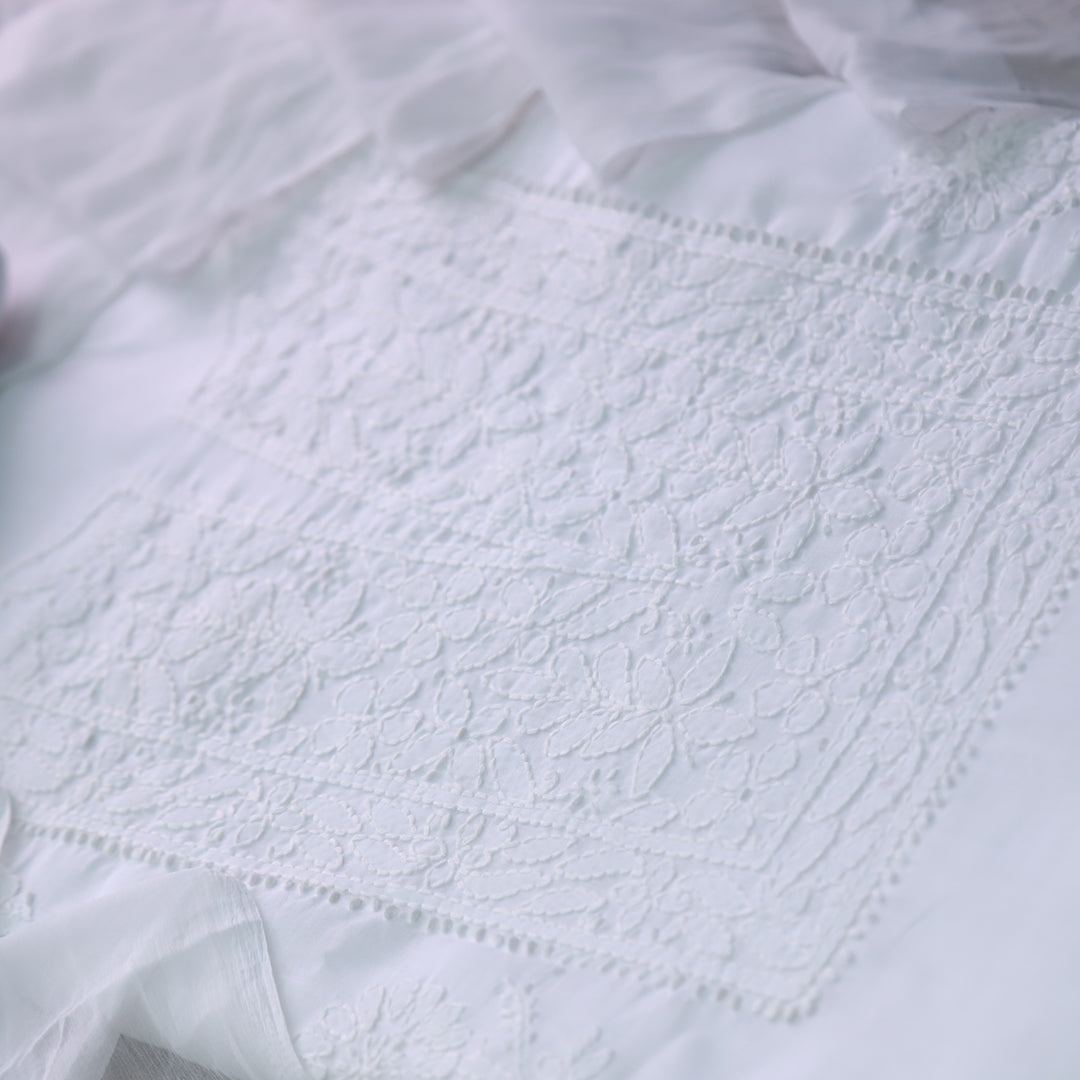 Mohataaz Pearl White Authentic Chikankari Cotton Top with Chiffon Dupatta-D4