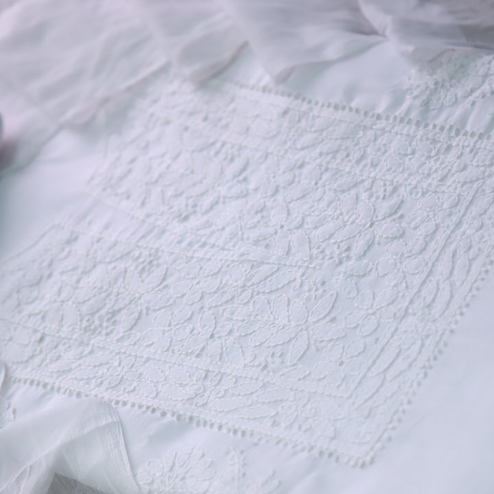 Mohataaz Pearl White Authentic Chikankari Cotton Top with Chiffon Dupatta-D4