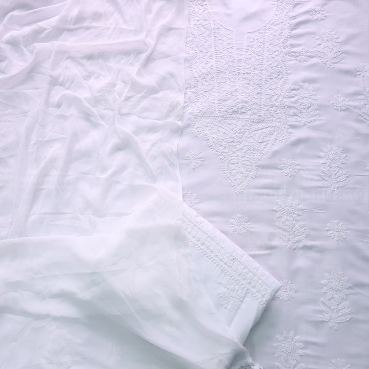 Mohataaz Pearl White Authentic Chikankari Cotton Top with Chiffon Dupatta-D3
