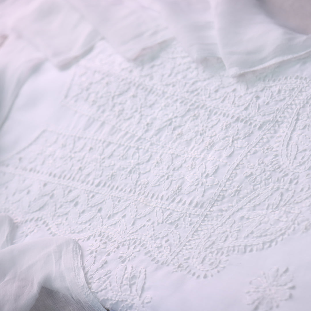 Mohataaz Pearl White Authentic Chikankari Cotton Top with Chiffon Dupatta-D3