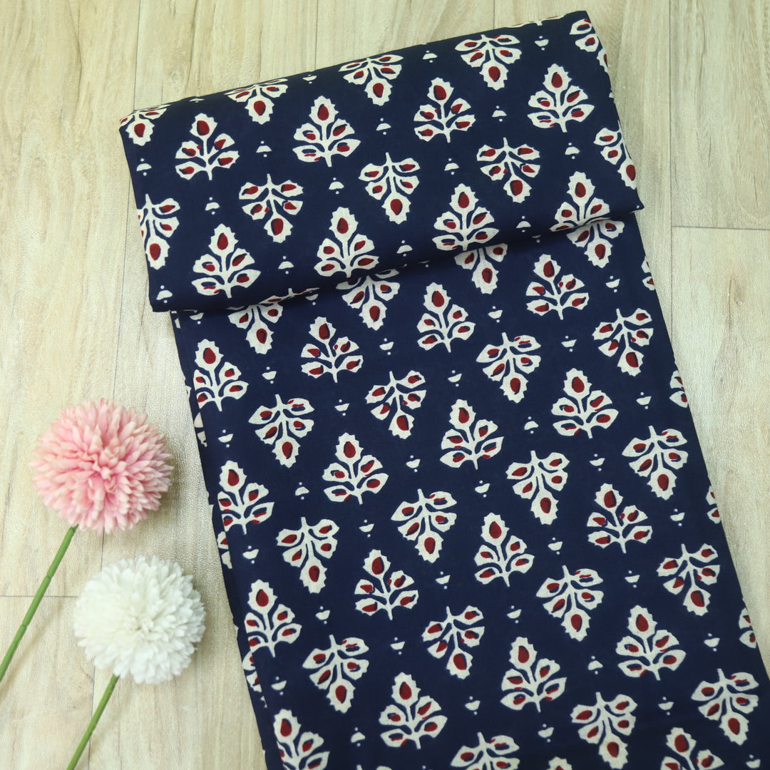 Haseen Indigo Blue with Ajrak Printed Cotton Fabric