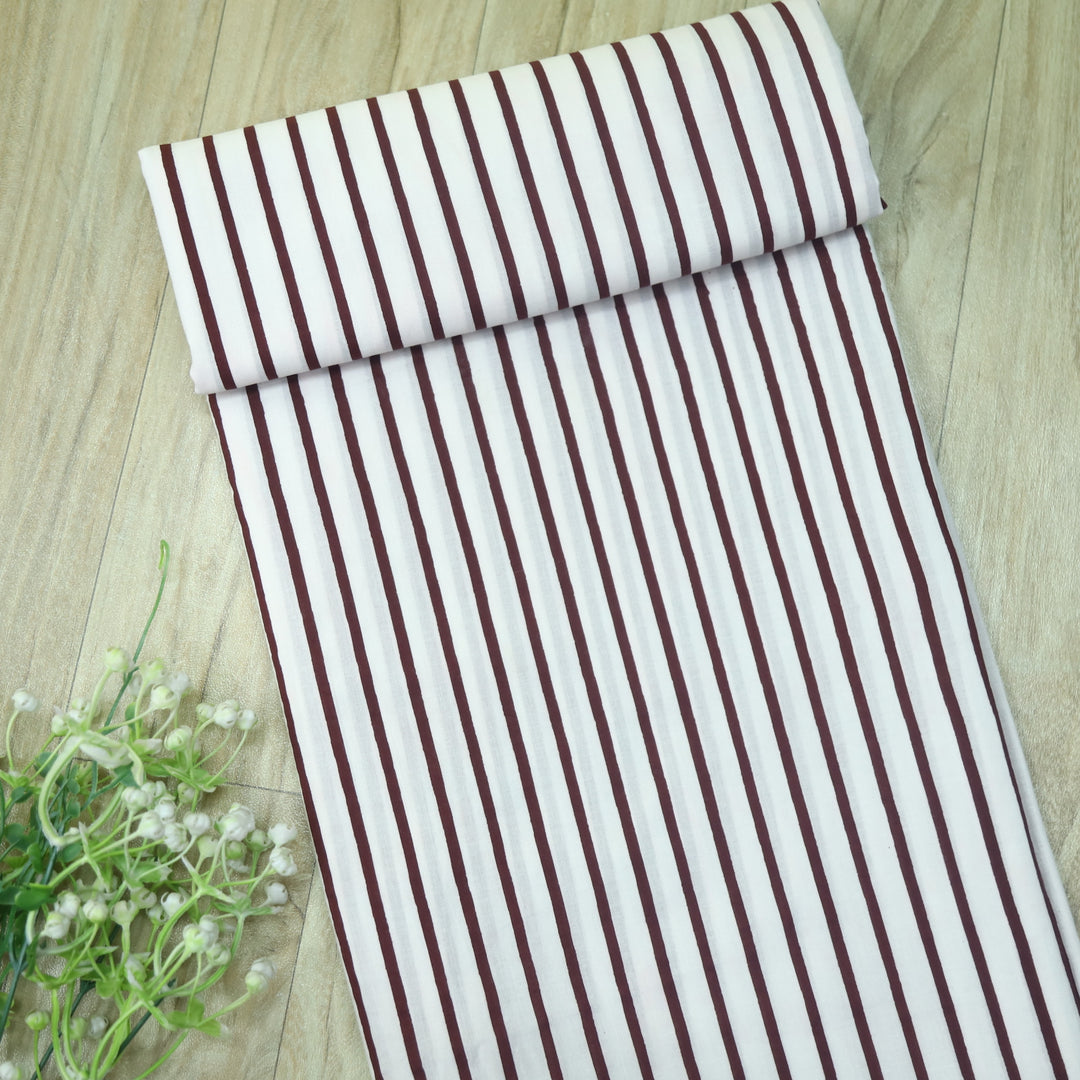 Haseen White with Brown Stripe Printed Cotton Fabric