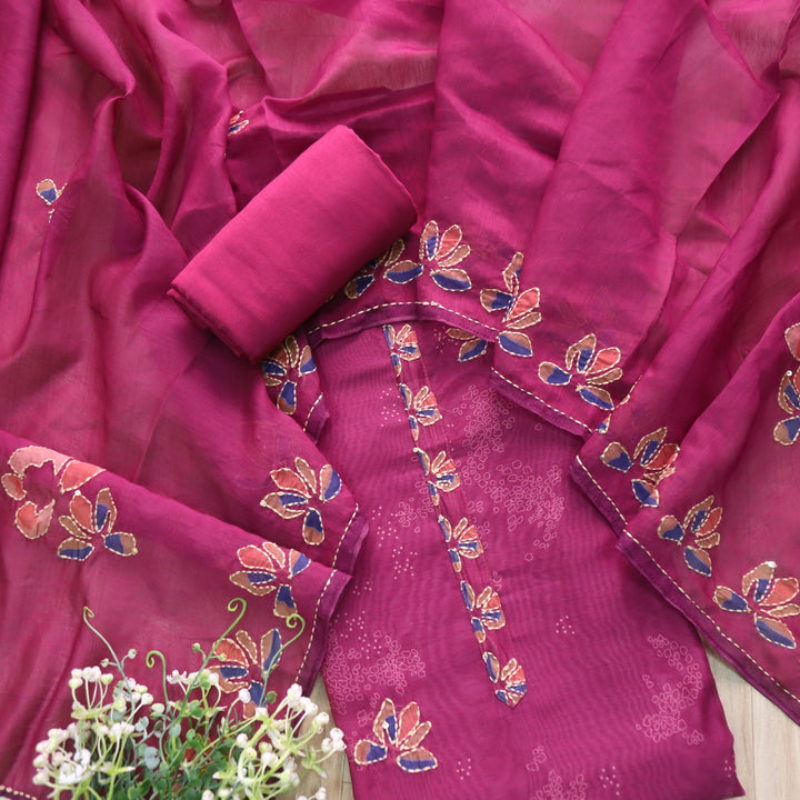 Alhada Orchid Purple Kantha Embroidery Chanderi Suit Set