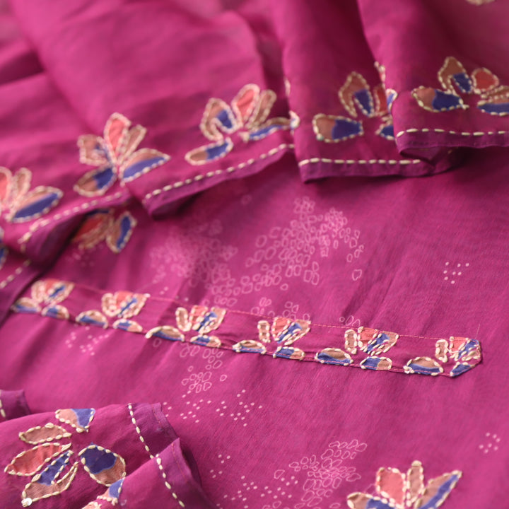 Alhada Orchid Purple Kantha Embroidery Chanderi Suit Set