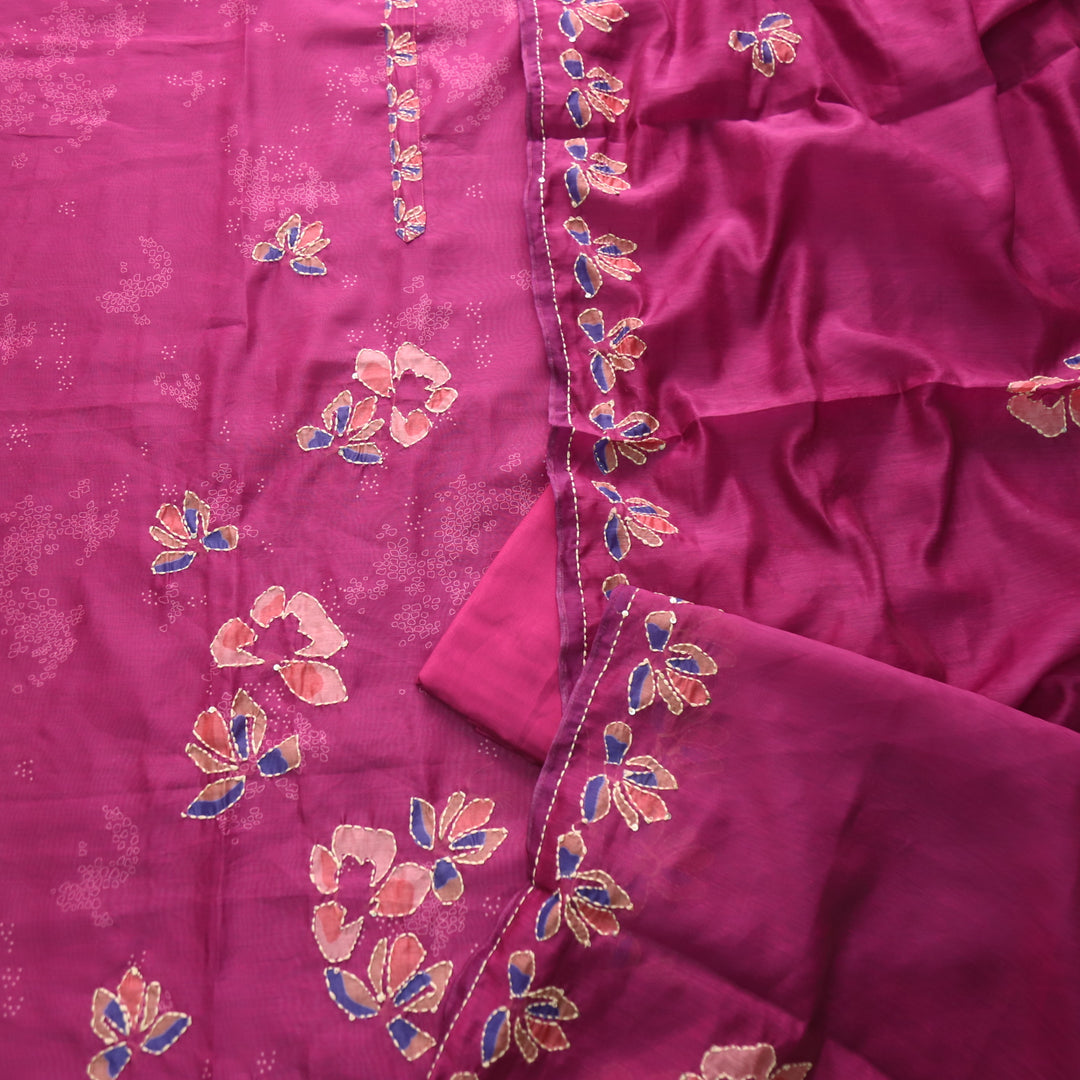 Alhada Orchid Purple Kantha Embroidery Chanderi Suit Set
