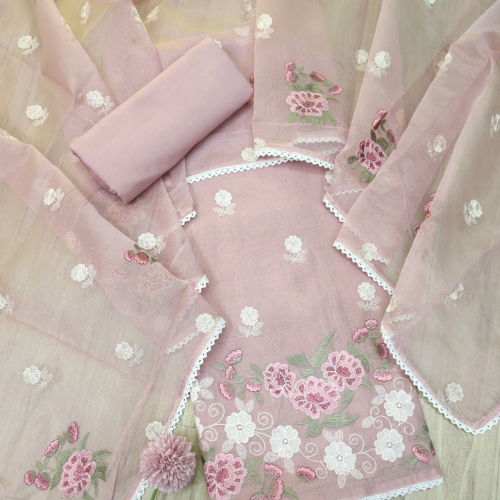 Mahi Mauve Pink All Over Thread Embroidered Kota Doriya suit Set