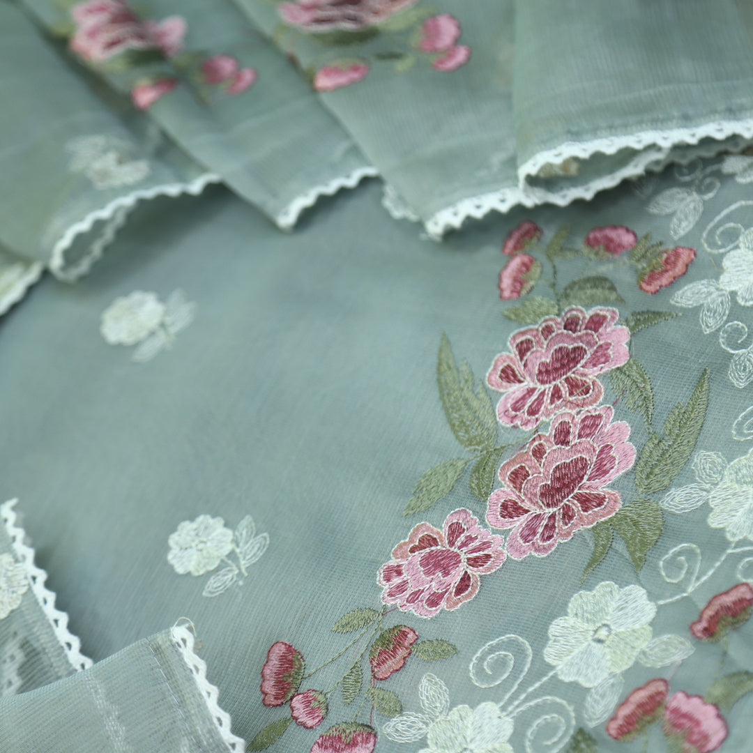 Mahi Fossil Grey All Over Thread Embroidered Kota Doriya suit Set
