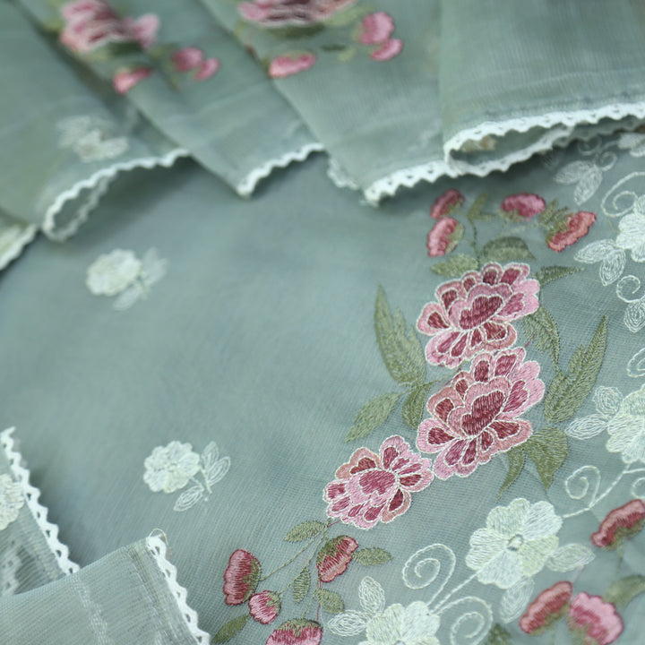 Mahi Fossil Grey All Over Thread Embroidered Kota Doriya suit Set