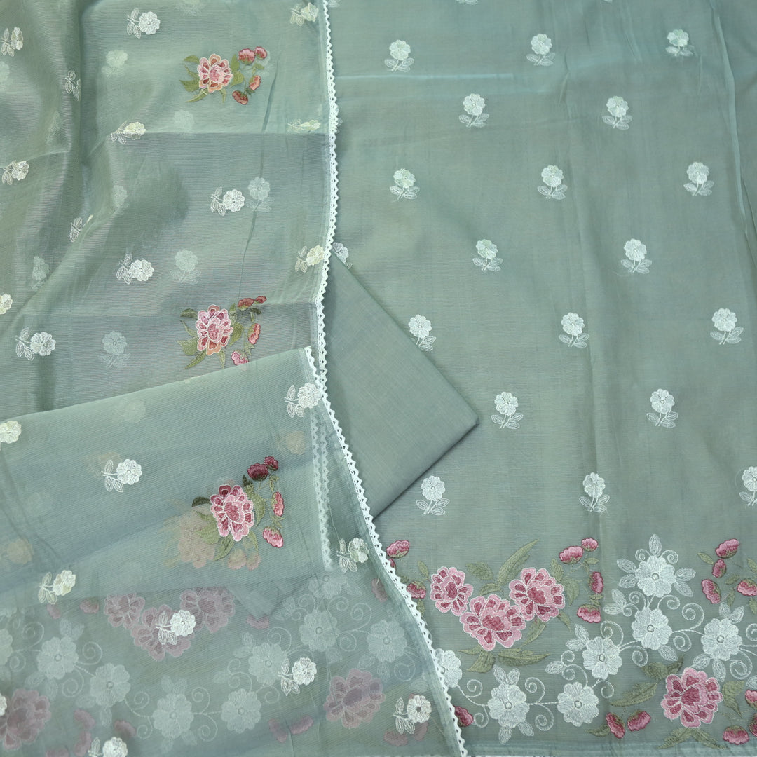 Mahi Fossil Grey All Over Thread Embroidered Kota Doriya suit Set