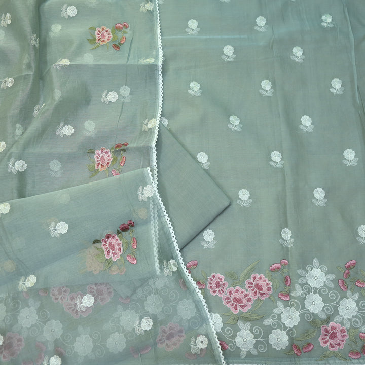 Mahi Fossil Grey All Over Thread Embroidered Kota Doriya suit Set